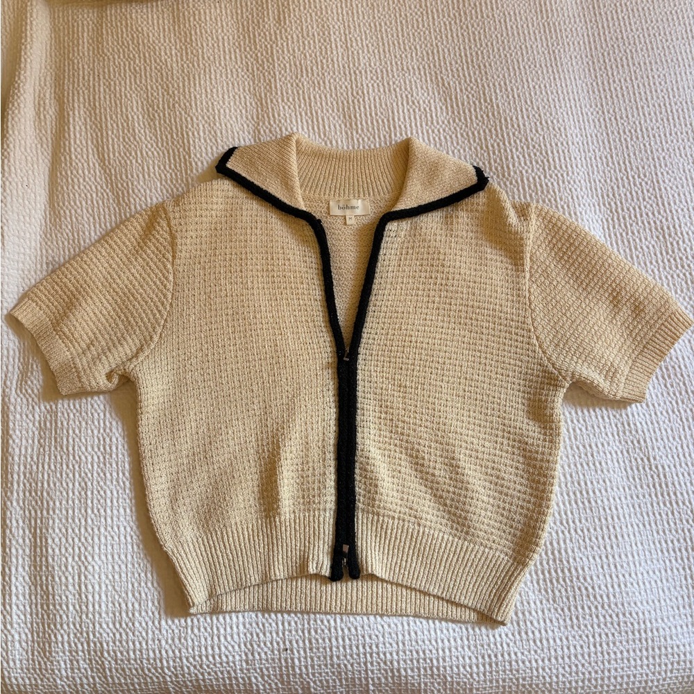 Bohme Cream and Black Cardigan Sweater